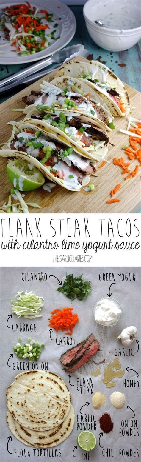 Tender juicy shredded beef exploding. Flank Steak Tacos with Cilantro Lime Yogurt Sauce | Diy ...