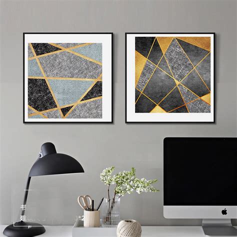Geometric Abstract Canvas Painting Minimalist Nordic Chic Gold Thread