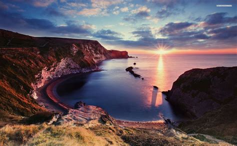 Lulworth Cove Hd Wallpaper Sunset Wallpaper Landscape Breathtaking