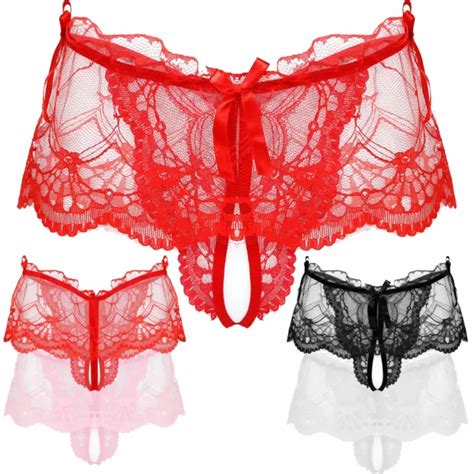 Us Mens Crotchless Panties See Through Bow Lace Sissy Skirted Briefs