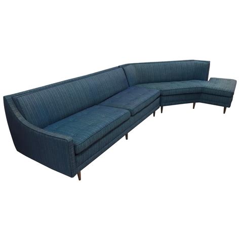 Mid Century Modern Blue Selig Two Piece Sculptural Curved Sectional