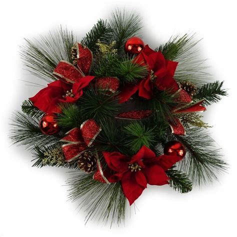 Holiday Time Christmas Decor 20 Red Poinsettia Decorated Wreath