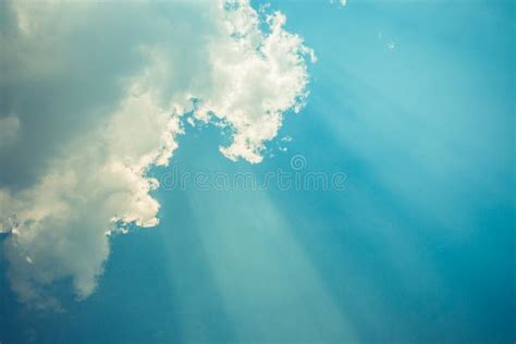 Sun Rays And Soft Fluffy Clouds And Blue Sky Relaxing And Calming Mood