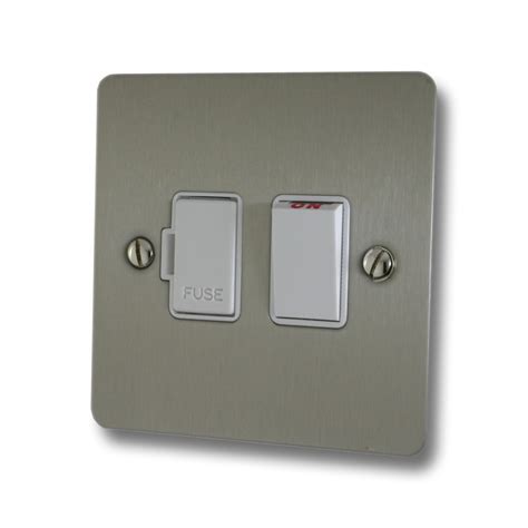 Flat Brushed Steel Switched Fused Spur White Switch