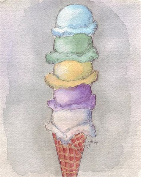 Five Scoops Ice Cream Cone Painting By Johanna Pabst