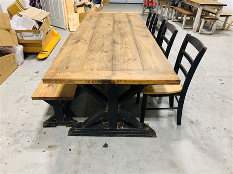 8ft Modern Farmhouse Table Bench And Chairs Provincial With Black Base