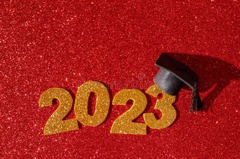 Class Of 2023 Concept Numbers 2023 With Black Graduated Cap On Glitter