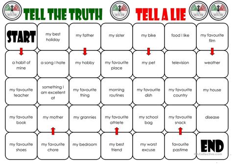 Tell The Truth Tell A Lie Board Game Worksheet Free Esl Printable