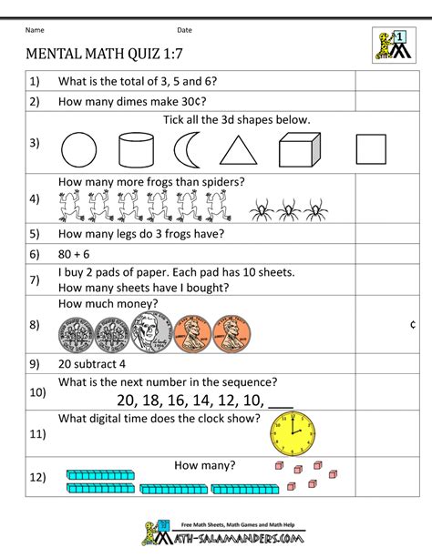First Grade Mental Math Worksheets 977