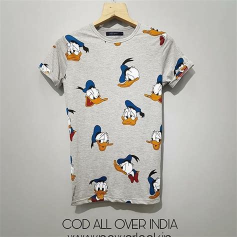 Navy Blue Cotton Donald Duck Printed Half Sleeve T Shirt For Mens Rs