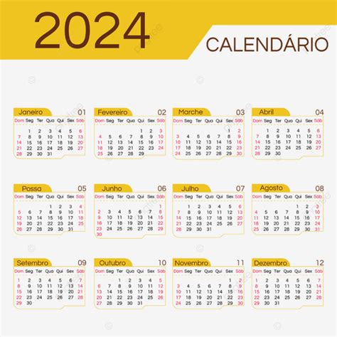 2024년 포르투갈 노란색 달력 2024년 포르투갈 인 일력 PNG 일러스트 및 벡터 에 대한 무료 다운로드 Pngtree