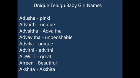 Unique Telugu Baby Girl Names Youtube