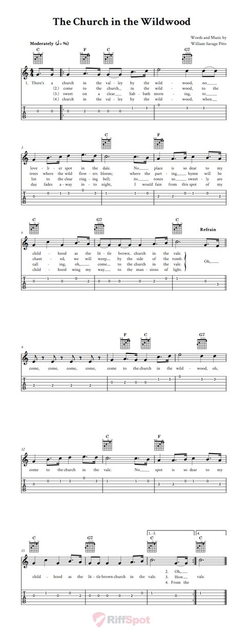 The Church In The Wildwood Easy Guitar Sheet Music And Tab With