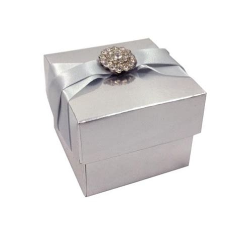 Embellished Wedding Favor Box In Metallic Silver With Crystal