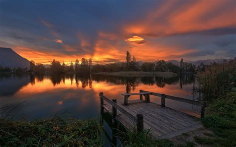 4553046 Landscape Lake Reeds Clouds Trees France Water Sky