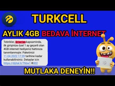 Turkcell Aylık 4GB İNTERNET Turkcell Bedava İnternet 2022 YouTube