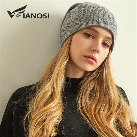 Vianosi Winter Knitted Wool Hat For Women Warm Casual Beanie Caps