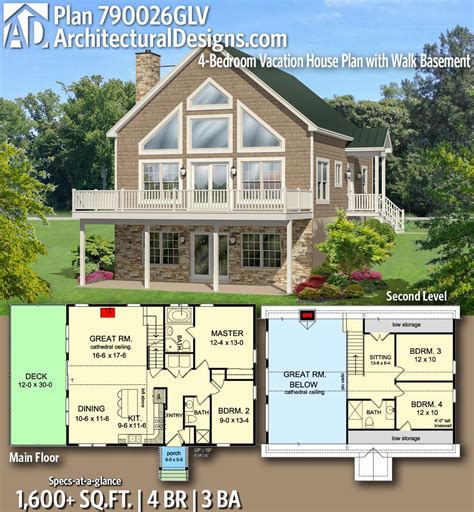 Plan 790026glv 4 Bedroom Lake House Plan With Walk Basement Cottage