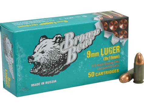 Bear Ammo Brown Bear 9mm Luger Ammo 115 Grain Full Metal Jacket Box Of