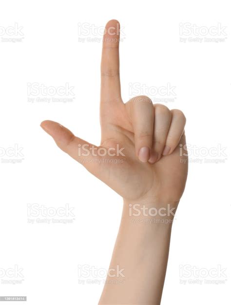 Woman Showing Index Finger Isolated On White Closeup Stock Photo