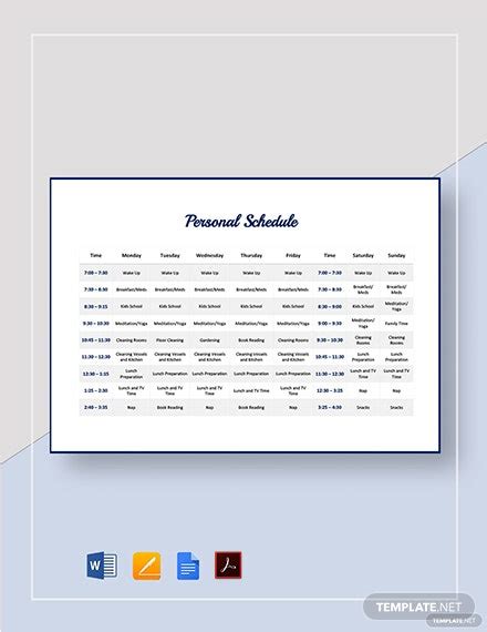 9 Personal Schedule Templates Sample Examples