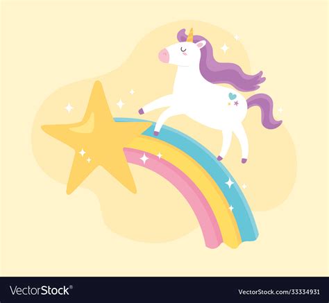 Cute Magical Unicorn Shooting Star Rainbow Vector Image