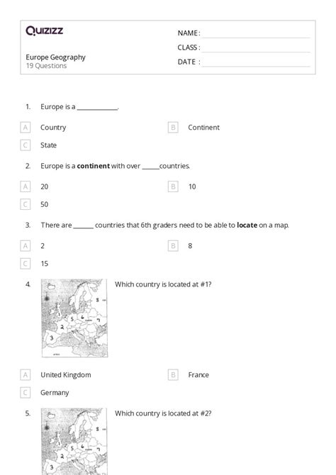 50 Countries In Europe Worksheets For 6th Grade On Quizizz Free