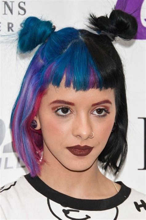 Melanie Martinez Straight Black Blue Purple Bob Multiple Buns