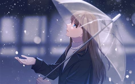 Download Wallpaper 3840x2400 Girl Umbrella Rain Anime Art Cartoon