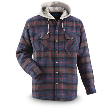 Mens Quilt Lined Hooded Flannel Shirt 665227 Shirts And Polos At