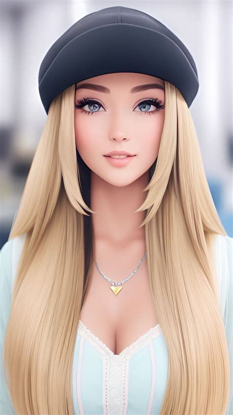 a blonde doll with long hair wearing a black hat and blue dress is posing for the camera
