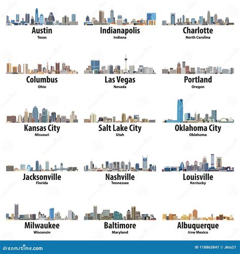 Vector Collection Of United States Cities Skylines Icons Stock Vector