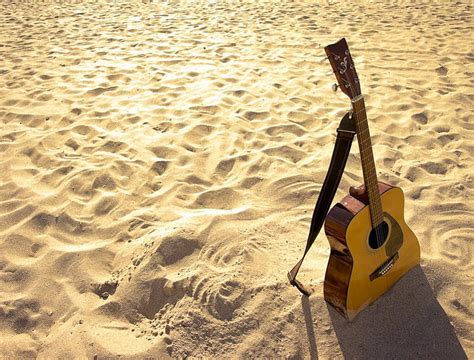 Guitar Outside Beach Sand Music Musical Instrument Hd Wallpaper