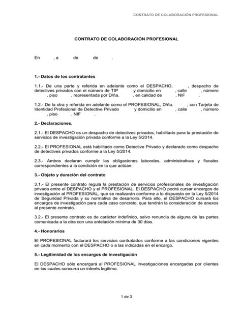 Contrato De ColaboraciÓn Profesional 1 Datos De Los Contratantes