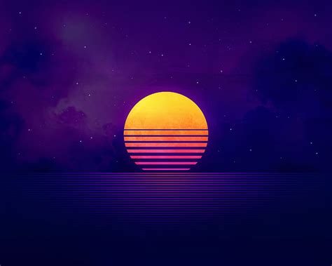 2k Free Download Outrun Sunset Neon Outrun Purple Space Sun Hd