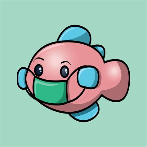 Cartoon Cute Fat Fish Wearing A Mask 7953206 Vector Art At Vecteezy