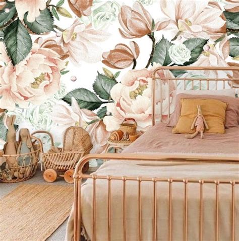 Floral Nursery Girl Wallpaper, Watercolour Peony Peel and Stick ...