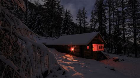 Hd Wallpaper Cabin Barns Snow Cold Temperature Winter Mountain