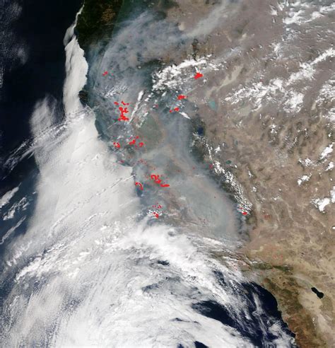 NASAs Terra Satellite Captures Smoky Pall Over California After Unprecedented Lightning Strikes