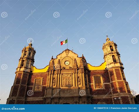 Exterior Facade Of An Old Catholic Church In Mexico City Stock Photo