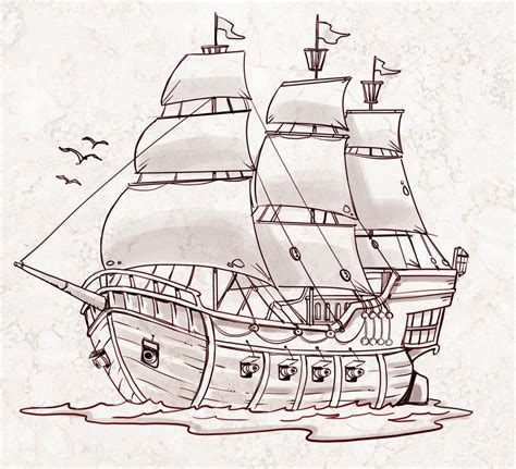 Simple Pirate Ship Drawing Simple Pirate Ship Drawing Drawing Art