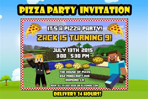 Minecraft Pizza Party Invitation Minecraft Game Minecraft Birthday