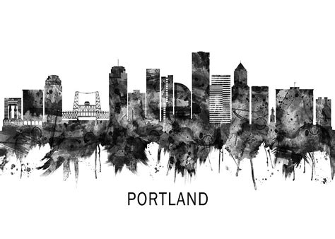 Portland Oregon Skyline Bw Mixed Media By Nextway Art Fine Art America