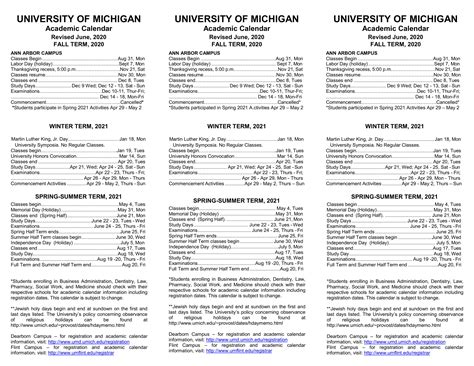 University Of Michigan Academic Calendar 2020 2021 2021 Printable