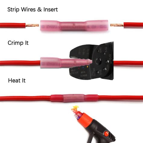 100pcs Red 22 18 Heat Shrink Butt Connectors Waterproof Wire Crimp