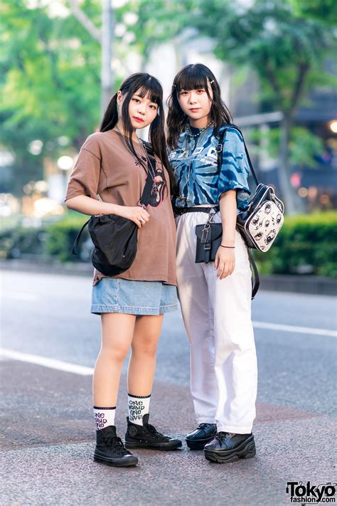 Japanese Girls Casual Styles W Twin Tails Kinji Lip Print Shirt Tie Dye Shirt Me Harajuku