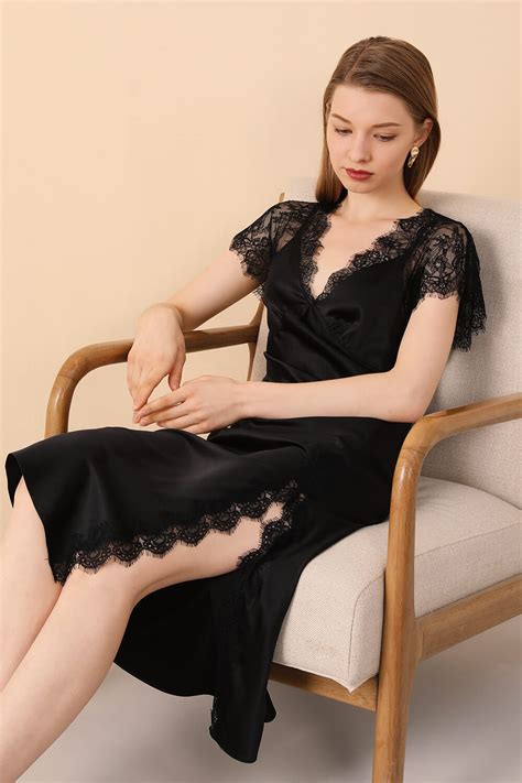 Black Silk Sleepwear With Lace Trims Bask