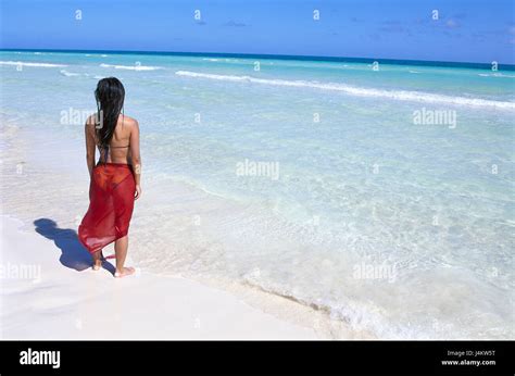 Cuba Cayo Coco Playa Pilar Woman Bikini Stand Beach Back View
