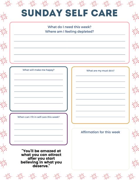 self care activity worksheets