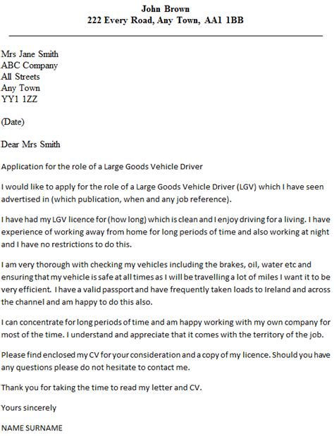 The application form is not available online. LGV Driver Cover Letter Example - icover.org.uk